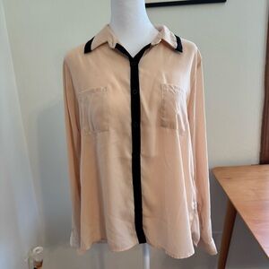 Monteau Cream Button Down Blouse with Dark Trim